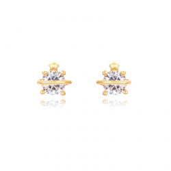 Silver Zircon Earrings Saturn Earrings - 6 mm - Zirconia - Gold Plated and Rhodium Silver