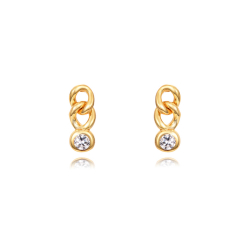 Silver Zircon Earrings Link Earrings - 9 mm - Zirconia - Gold Plated and Rhodium Silver