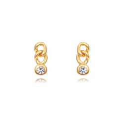 Silver Zircon Earrings Link Earrings - 9 mm - Zirconia - Gold Plated and Rhodium Silver