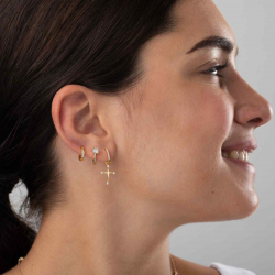 Pendiente Plata Circonita Pendientes Aro  - 12 mm - Circonita - Bañado Oro y Plata Rodiada