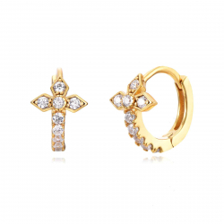 Silver Zircon Earrings Flower Hoop Earrings - 12 mm - Zirconia - Gold Plated and Rhodium Silver