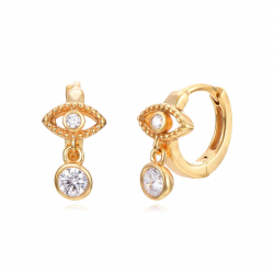 Pulsera Plata Circonita Pendientes Aro Ojo - 11 mm - Circonita - Bañado Oro y Plata Rodiada