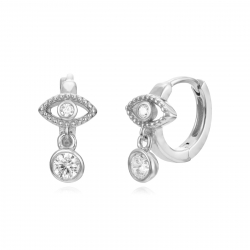 Pulsera Plata Circonita Pendientes Aro Ojo - 11 mm - Circonita - Bañado Oro y Plata Rodiada