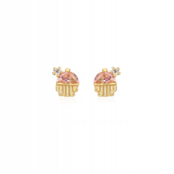 Silver Zircon Earrings Earrings Cupcake - Pink Zirconia - 5 mm - Gold Plated Silver