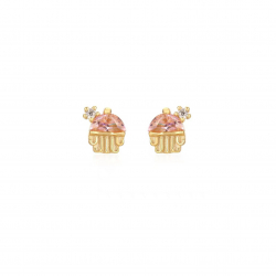 Silver Zircon Earrings Earrings Cupcake - Pink Zirconia - 5 mm - Gold Plated Silver