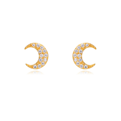 Silver Zircon Earrings Moon Earrings - White Zirconia - 6 mm - Gold Plated Silver and Rhodium Silver