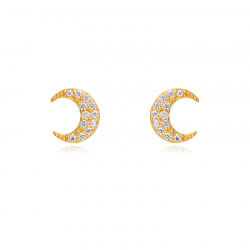 Silver Zircon Earrings Moon Earrings - White Zirconia - 6 mm - Gold Plated Silver and Rhodium Silver