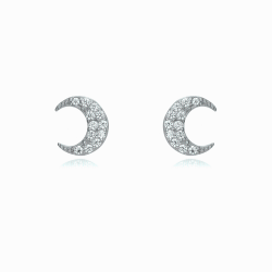 Silver Zircon Earrings Moon Earrings - White Zirconia - 6 mm - Gold Plated Silver and Rhodium Silver