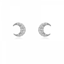 Silver Zircon Earrings Moon Earrings - White Zirconia - 6 mm - Gold Plated Silver and Rhodium Silver