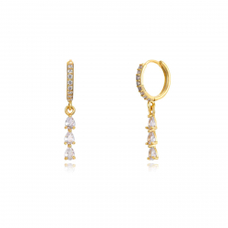 Silver Zircon Earrings Hoop Earrings - Zirconia - 14+14 mm - Gold Plated Silver and Rhodium Silver