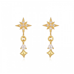 Pendiente Plata Circonita Pendientes Estrella - Circonita - 17mm - Bañado Oro y Plata Rodiada