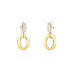 Silver Zircon Earrings Zirconia - Oval Earrings - 16 mm - Gold Plated and Rhodium Silver