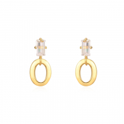 Pendiente Plata Circonita Pendientes Oval - Circonita - 16 mm - Bañado Oro y Plata Rodiada