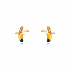 Silver Zircon Earrings Yellow Enamel - Zirconia - Banana Earrings - 8 mm - Gold Plated and Rhodium Silver