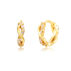 Silver Zircon Earrings Twisted Hoop Earrings - Zirconia - 11 mm - Gold Plated Silver and Rhodium Silver