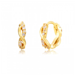 Silver Zircon Earrings Twisted Hoop Earrings - Zirconia - 11 mm - Gold Plated Silver and Rhodium Silver