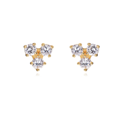 Silver Zircon Earrings Earrings - Zirconia - 6 mm - Silver Gold Plated and Rhodium Silver