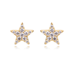 Silver Zircon Earrings Star Earrings - Zirconia - 6 mm - Silver Gold Plated and Rhodium Silver