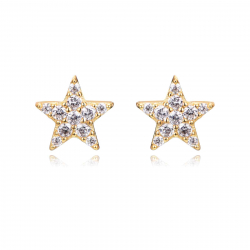 Silver Zircon Earrings Star Earrings - Zirconia - 6 mm - Silver Gold Plated and Rhodium Silver