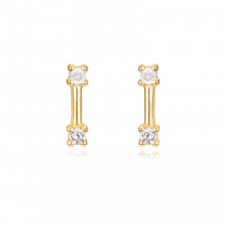 Silver Zircon Earrings Earrings - Zirconia - 6 mm - Silver Gold Plated and Rhodium Silver