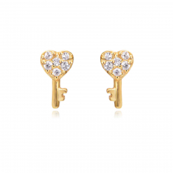 Silver Zircon Earrings Key Earrings - Zirconia - 6 * 3 mm - Silver Gold Plated and Rhodium Silver