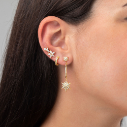 Silver Zircon Earrings Star Earrings - White Zirconia - 44 mm - Silver Gold Plated and Rhodium Silver