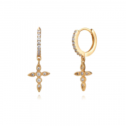 Pendiente Plata Circonita Pendientes Cruz Circonita - 11 + 11 mm - Bañado Oro y Plata Rodiada