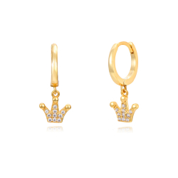 Silver Zircon Earrings Zirconia Crown Earrings - 11 + 9 mm  - Gold Plated and Rhodium Silver