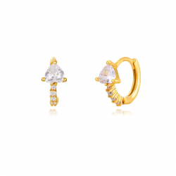 Silver Zircon Earrings Zirconia Heart Earrings - 11 mm  - Gold Plated and Rhodium Silver