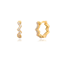 Silver Zircon Earrings Zirconia Zigzag Earrings - 11 mm  - Gold Plated and Rhodium Silver