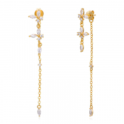 Silver Zircon Earrings Zirconia Butterfly Chain Earrings - 59 mm  - Gold Plated and Rhodium Silver