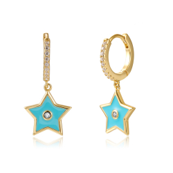 Silver Zircon Earrings Zirconia Star Earrings - 11 + 10 mm  - Enamel - Gold Plated