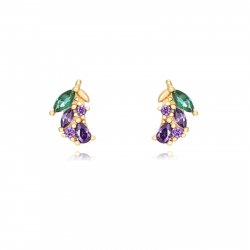 Silver Zircon Earrings Zirconia Eggplant Earrings - 10 mm  - Gold Plated and Rhodium Silver