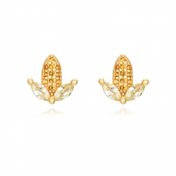 Silver Zircon Earrings Zirconia Corn Earrings - 8 mm  - Gold Plated and Rhodium Silver