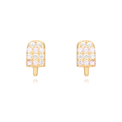 Silver Zircon Earrings Zirconia Ice Cream Bar Earrings - 7 mm  - Gold Plated and Rhodium Silver