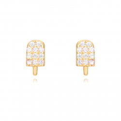 Silver Zircon Earrings Zirconia Ice Cream Bar Earrings - 7 mm  - Gold Plated and Rhodium Silver