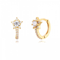 Silver Zircon Earrings Zirconia Star Earrings - 11 mm  - Gold Plated and Rhodium Silver