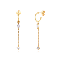 Silver Zircon Earrings Zirconia Chain Earrings - 13 + 35 mm  - Gold Plated and Rhodium Silver