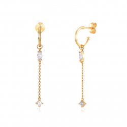 Silver Zircon Earrings Zirconia Chain Earrings - 13 + 35 mm  - Gold Plated and Rhodium Silver