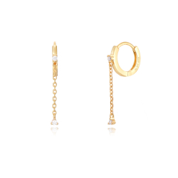 Silver Zircon Earrings Zirconia Chain Earrings - 11 + 20 mm  - Gold Plated and Rhodium Silver