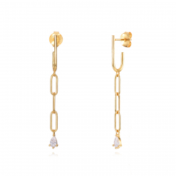 Silver Zircon Earrings White Zirconia - Link Earrings - 16 + 32 mm  - Gold Plated