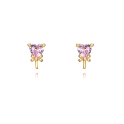 Silver Zircon Earrings Lollopop Earrings - Pink Zirconia - 4.5 mm  - Gold Plated