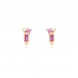 Silver Zircon Earrings Cup Earrings - Ruby Zirconia - 10 mm  - Gold Plated