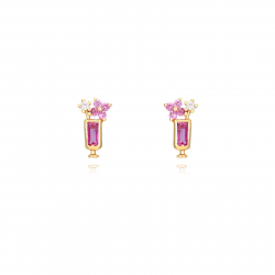 Boucles D'Oreilles Argent Zircone Boucles d'oreilles Verre - Zircone Rubis - 10 mm - Dorure Or