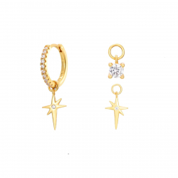 Silver Zircon Earrings Zirconia Earrings - 2 Charms - Zircon - Gold Plated Silver