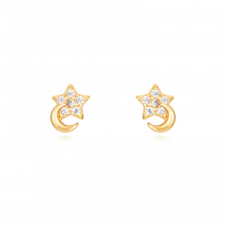 Silver Zircon Earrings Zirconia Moon-Star Earrings - 7 mm  - Gold Plated and Rhodium Silver