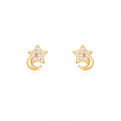 Pendiente Plata Circonita Pendientes Luna-Estrella - Circonita - 6 mm - Bañado Oro y Plata Rodiada