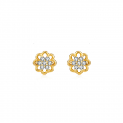 Silver Zircon Earrings Flower Earrings - Zircon 6mm - Gold Plated and Rhodium Silver