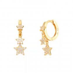 Silver Zircon Earrings Zirconia Star Earrings - 12+6 mm  - Gold Plated and Rhodium Silver