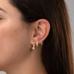 Silver Zircon Earrings Zirconia Star Earrings - 12+6 mm  - Gold Plated and Rhodium Silver